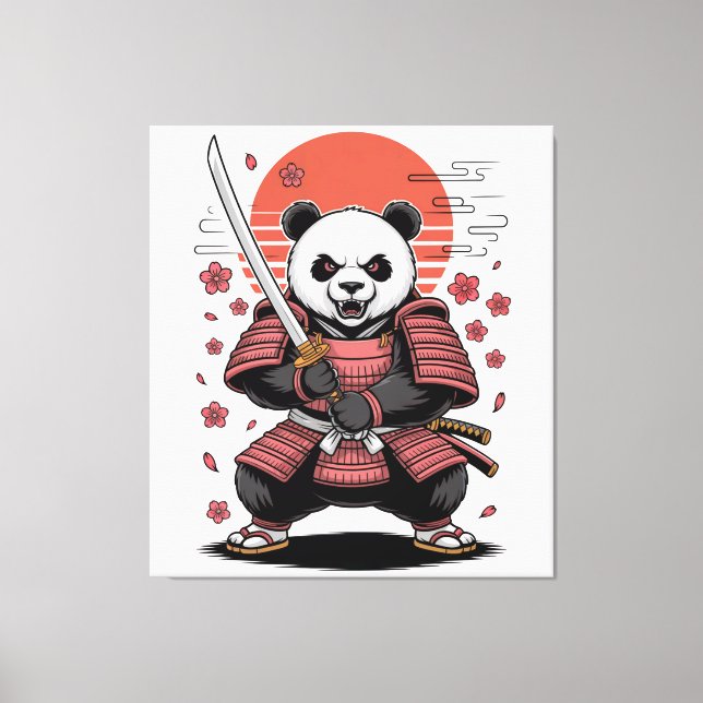 Samurai Panda  Bear Stretched Canvas Print (Framsida)