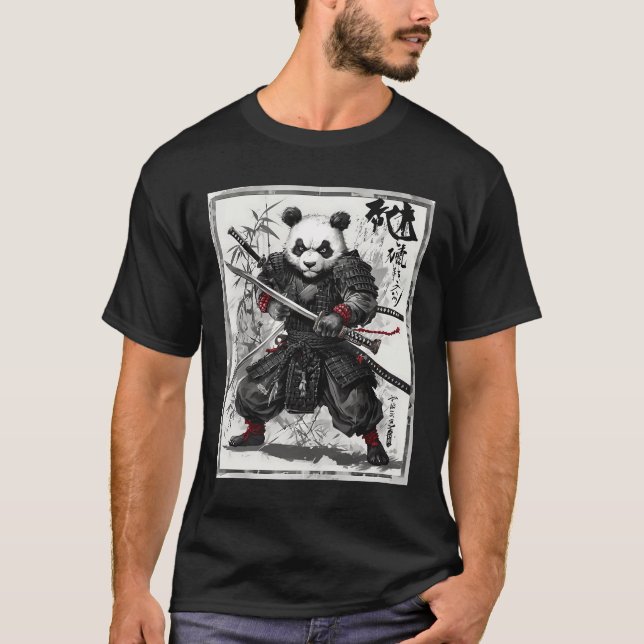 Samurai Panda Graphic Warrior Jape Ukiyo T Shirt (Framsida)