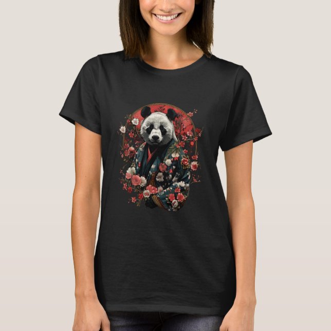 Samurai Panda Sakura Träd japanska Warrior Tecknin T Shirt (Framsida)