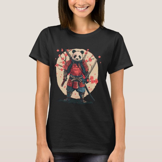 Samurai Panda Sakura Träd japanska Warrior Tecknin T Shirt (Framsida)