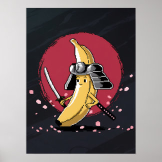 Samurai Pixel och Banana Artwork Poster