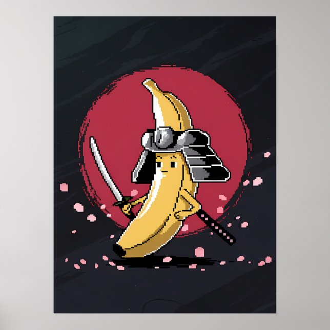 Samurai Pixel och Banana Artwork Poster (Framsidan)