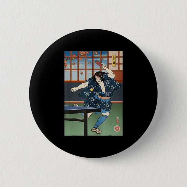 Samurai Play Bord Tennis Ping Pong Ukiyoe Knapp (Framsida)