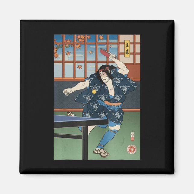 Samurai Play Bord Tennis Ping Pong Ukiyoe Magnet (Framsidan)