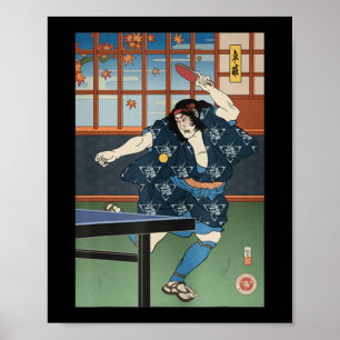 Samurai Play Bord Tennis Ping Pong Ukiyoe Poster