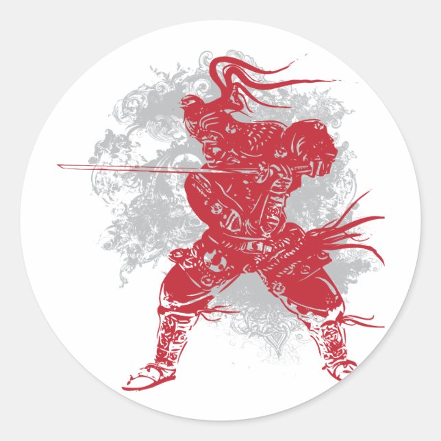 Samurai Pose Runt Klistermärke (Framsida)