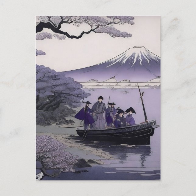 Samurai Postcard Mount Fuji Japanese Art Vykort (Framsida)