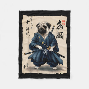 Samurai Pug Japansk Anime Hund Pug Älskare Roligt Fleecefilt
