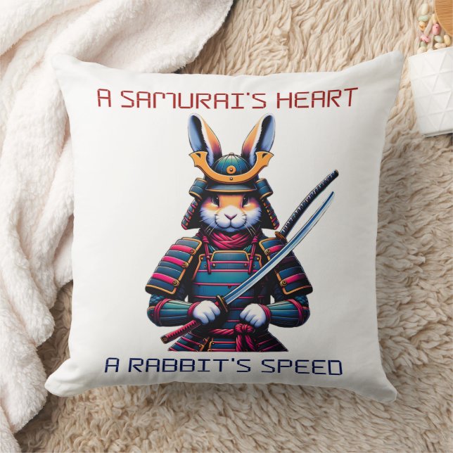 Samurai Rabbit med Blommarna Katana och Cherry Kudde (Filt)