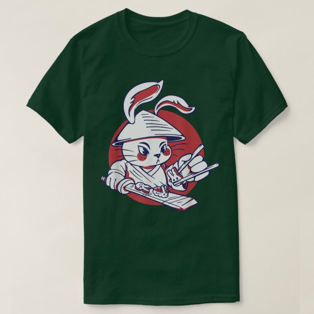 Samurai Rabbit Skapar Sushi T Shirt (Design framsida)
