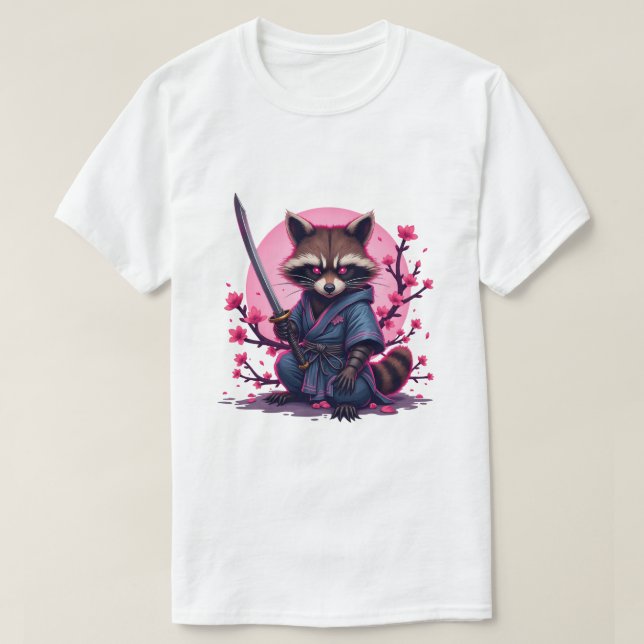 Samurai Raccoon Cherry Blommar - Japanska Sakura T Shirt (Design framsida)