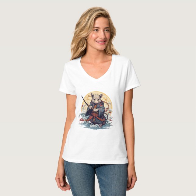 Samurai-råttas damtröjor t shirt (Hel framsida)