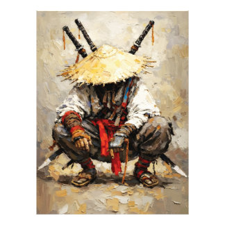 Samurai Resting Palette Knife Orange Impasto Fototryck