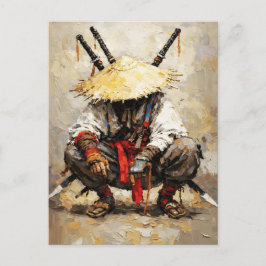 Samurai Resting Palette Knife Orange Impasto Vykort