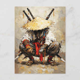 Samurai Resting Palette Knife Orange Impasto Vykort