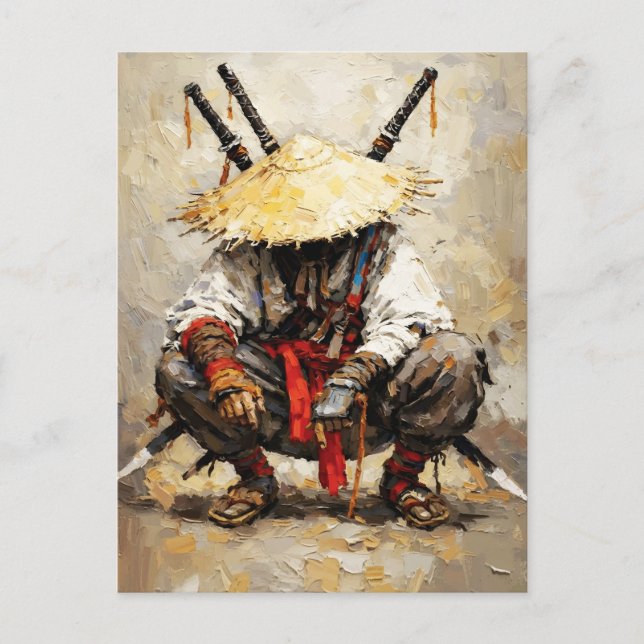 Samurai Resting Palette Knife Orange Impasto Vykort (Framsida)