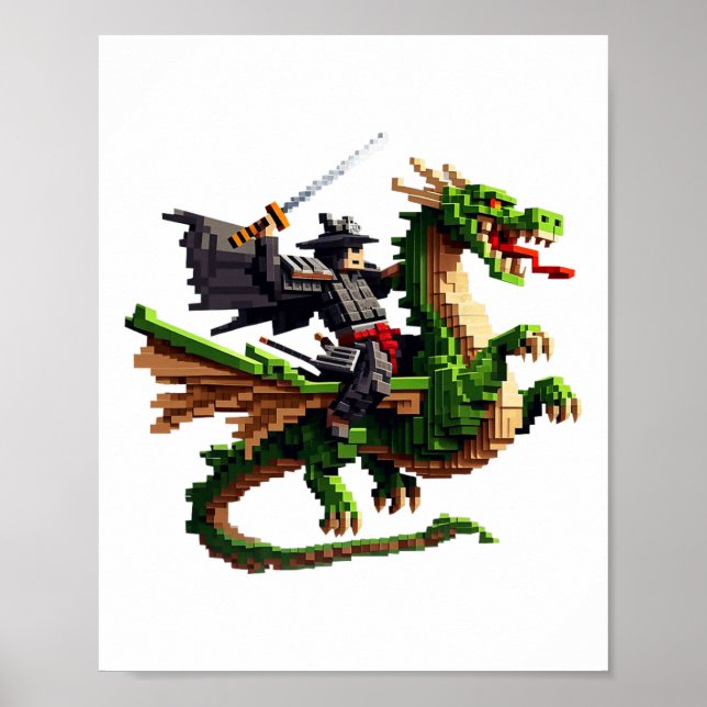 Samurai Riding Dragon Character Gaming Design Bloc Poster (Framsidan)