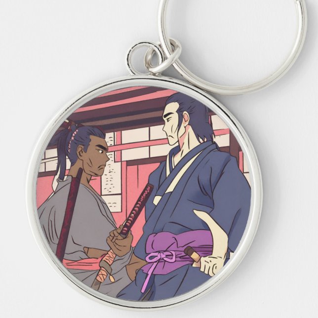 samurai rund silverfärgad nyckelring (Framsidan)