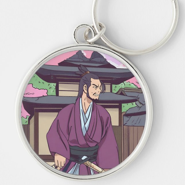 samurai rund silverfärgad nyckelring (Framsidan)