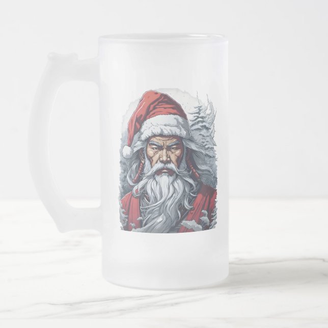 Samurai Santa Warrior jul Art Gift Frostat Ölglas (Vänster)