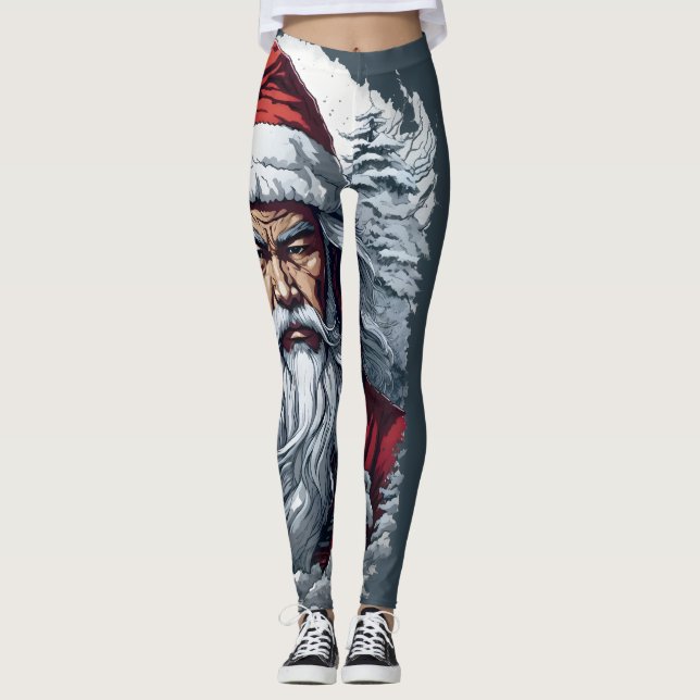 Samurai Santa Warrior jul Art Gift Leggings (Framsida)