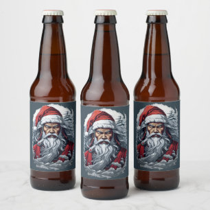 Samurai Santa Warrior jul Art Gift Ölflaska Etikett