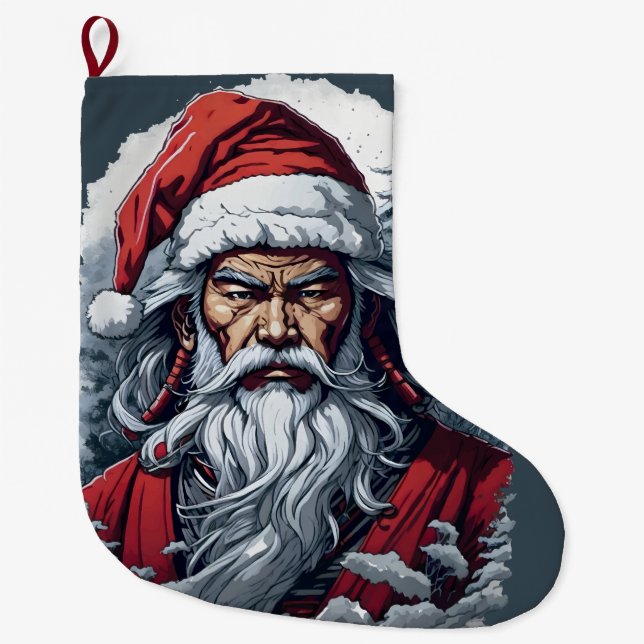 Samurai Santa Warrior jul Art Gift Stor Julstrumpa (Framsidan)