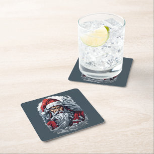 Samurai Santa Warrior jul Art Gift Underlägg Papper Kvadrat