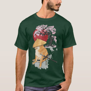 Samurai Shiba Inu Hund Japansk Cherry Blommar Saku T Shirt