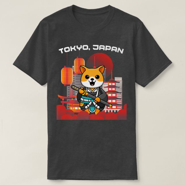 Samurai Shiba Inu Japanska Aesthetic Sakura Cherry T Shirt (Design framsida)