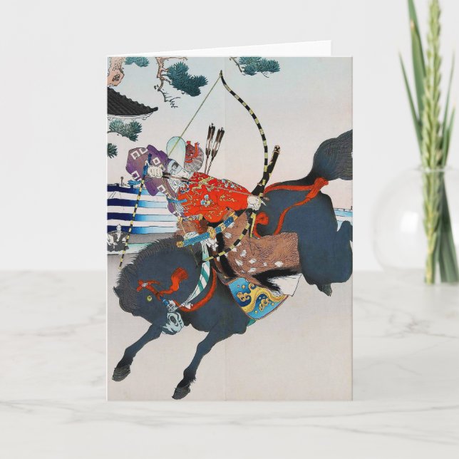 Samurai Shooting a Bow, Ukiyo-e Kort (Framsida)