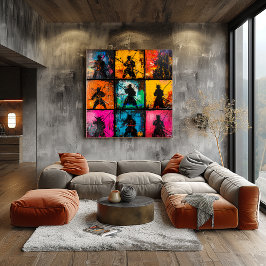 Samurai Silhouette Art Grid Bold Graffiti Stil Poster