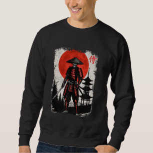 Samurai Skeleton Japansk Vintage Graphic Ukiyo e Lång Ärmad Tröja