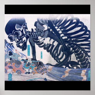 Samurai Skeleton Painting Circa 1800's Poster