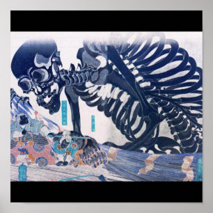 Samurai skelett- målning circa 1800's poster