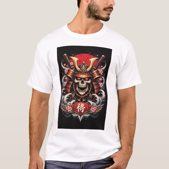 Samurai Skull Rising Sun – Japanese Warrior Art Co T Shirt (Framsida)