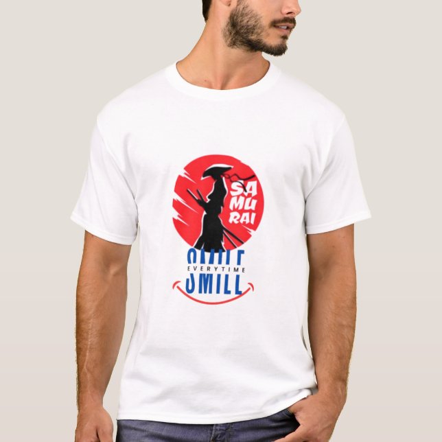Samurai Smile Unique Warrior Design T Shirt (Framsida)