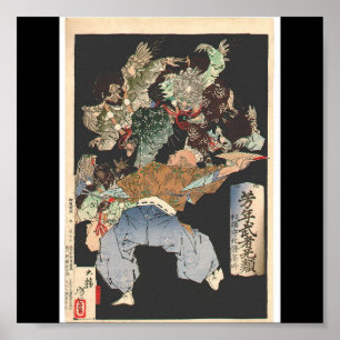 Samurai som anfallas av Tengu, Circa 1883 Poster