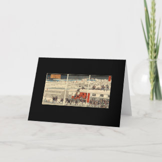 Samurai som anfaller i snöhälsningkortet kort