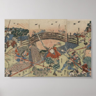 Samurai som använder två svärd circa 1810 poster
