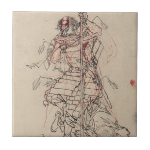 Samurai som dricker Sake circa 1800s Kakelplatta