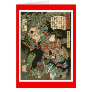 Samurai som slåss Tengu, Circa 1866 Hälsningskort