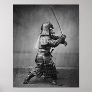 Samurai som svänger hans svärd - japansk historia poster