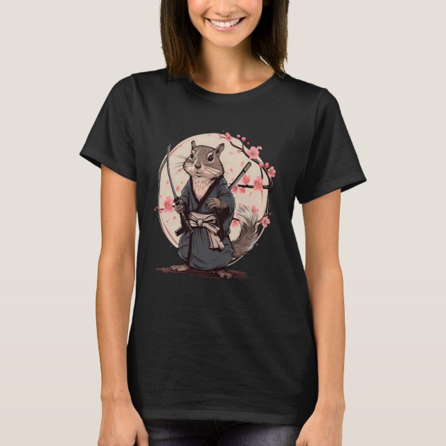 Samurai Squirrel Sakura Träd japansk Art Japansk T Shirt (Framsida)