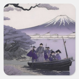 Samurai Sticker Mount Fuji Japanese Art Fyrkantigt Klistermärke