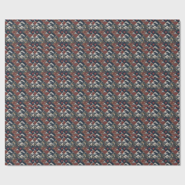 Samurai & Stora Våg Traditionellt Japanskt Mönster Presentpapper (Platt)