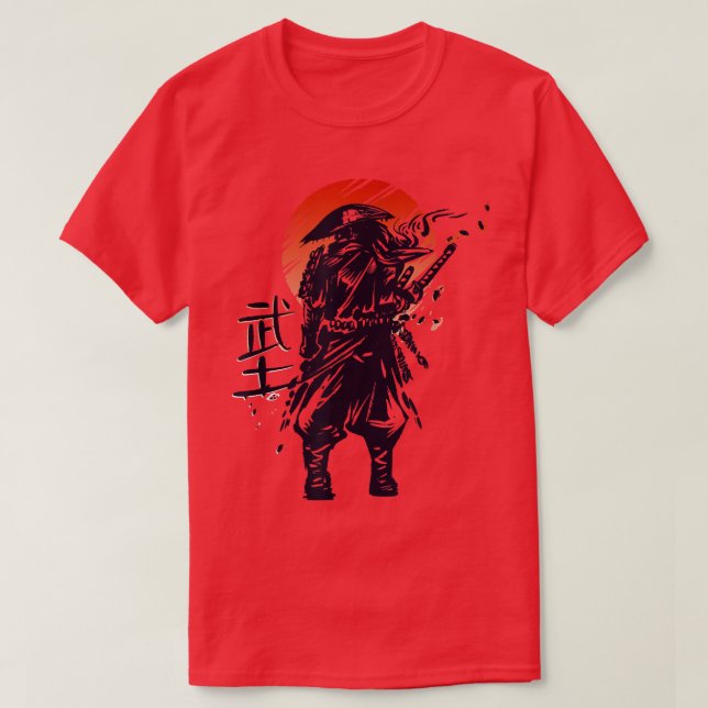 Samurai Sunset Japanese Warrior Anime Sword Katana T Shirt (Design framsida)