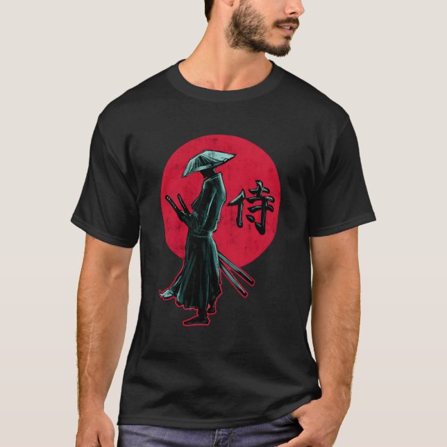 Samurai Sunset japansk Warrior Sword Manga Anime T Shirt (Framsida)
