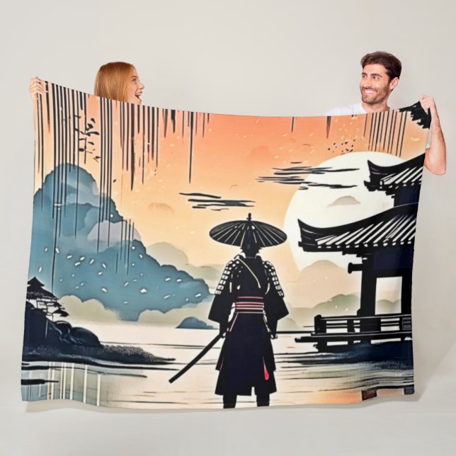 Samurai Sunset: Reflective Journey Fleecefilt (På plats)