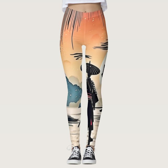 Samurai Sunset: Reflective Journey Leggings (Framsida)